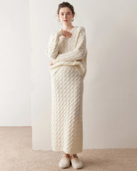 Cashmere Wool Cable Knit Sweater and Skirt Set