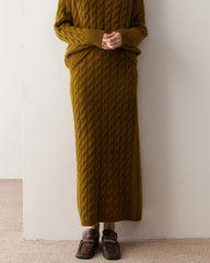 Cashmere Wool Cable Knit Sweater and Skirt Set