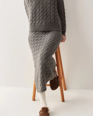 Cashmere Wool Cable Knit Sweater and Skirt Set