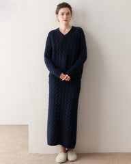 Cashmere Wool Cable Knit Sweater and Skirt Set
