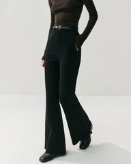 Cashmere Wool Flared Knit Pants with Pockets