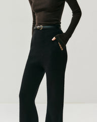 Cashmere Wool Flared Knit Pants with Pockets