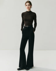 Cashmere Wool Flared Knit Pants with Pockets