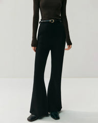 Cashmere Wool Flared Knit Pants with Pockets