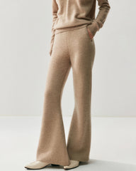 Cashmere Wool Flared Knit Pants with Pockets