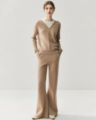Cashmere Wool Flared Knit Pants with Pockets