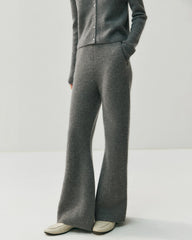Cashmere Wool Flared Knit Pants with Pockets