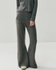 Cashmere Wool Flared Knit Pants with Pockets