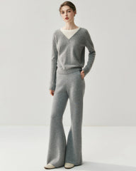Cashmere Wool Flared Knit Pants with Pockets