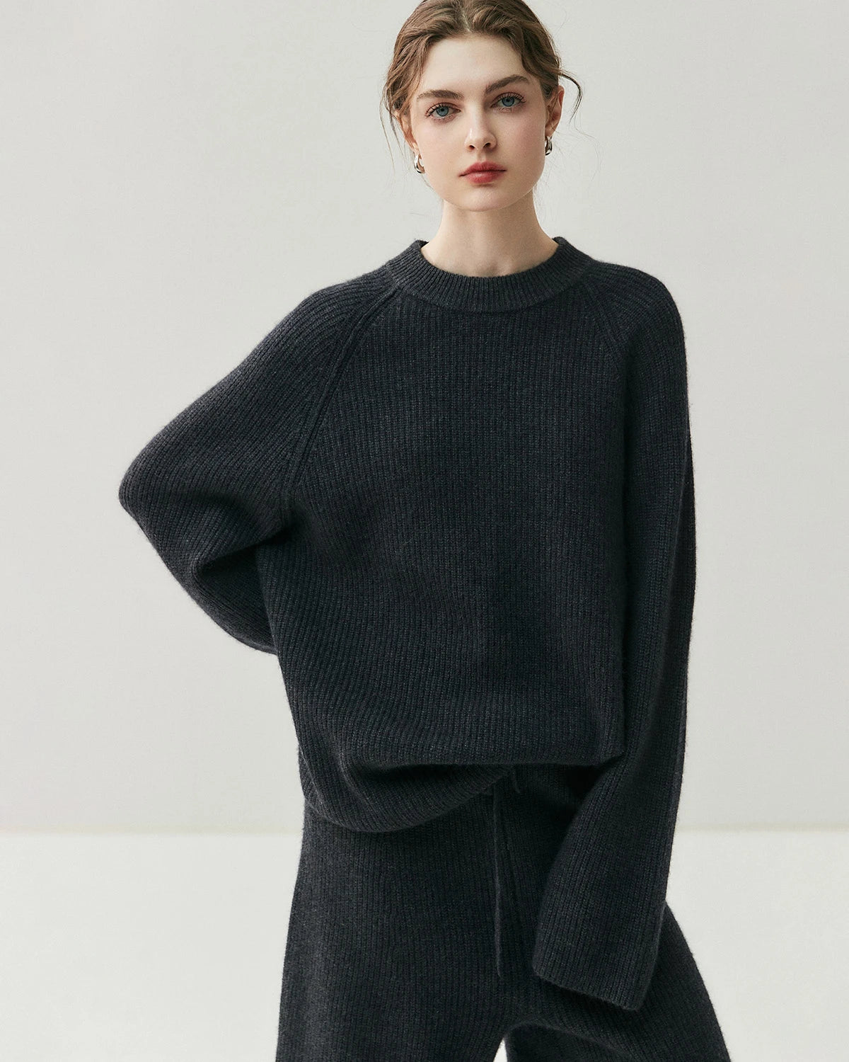 Cashmere Wool Knit Hooded Pullover and Pants Set