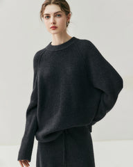 Cashmere Wool Knit Hooded Pullover and Pants Set