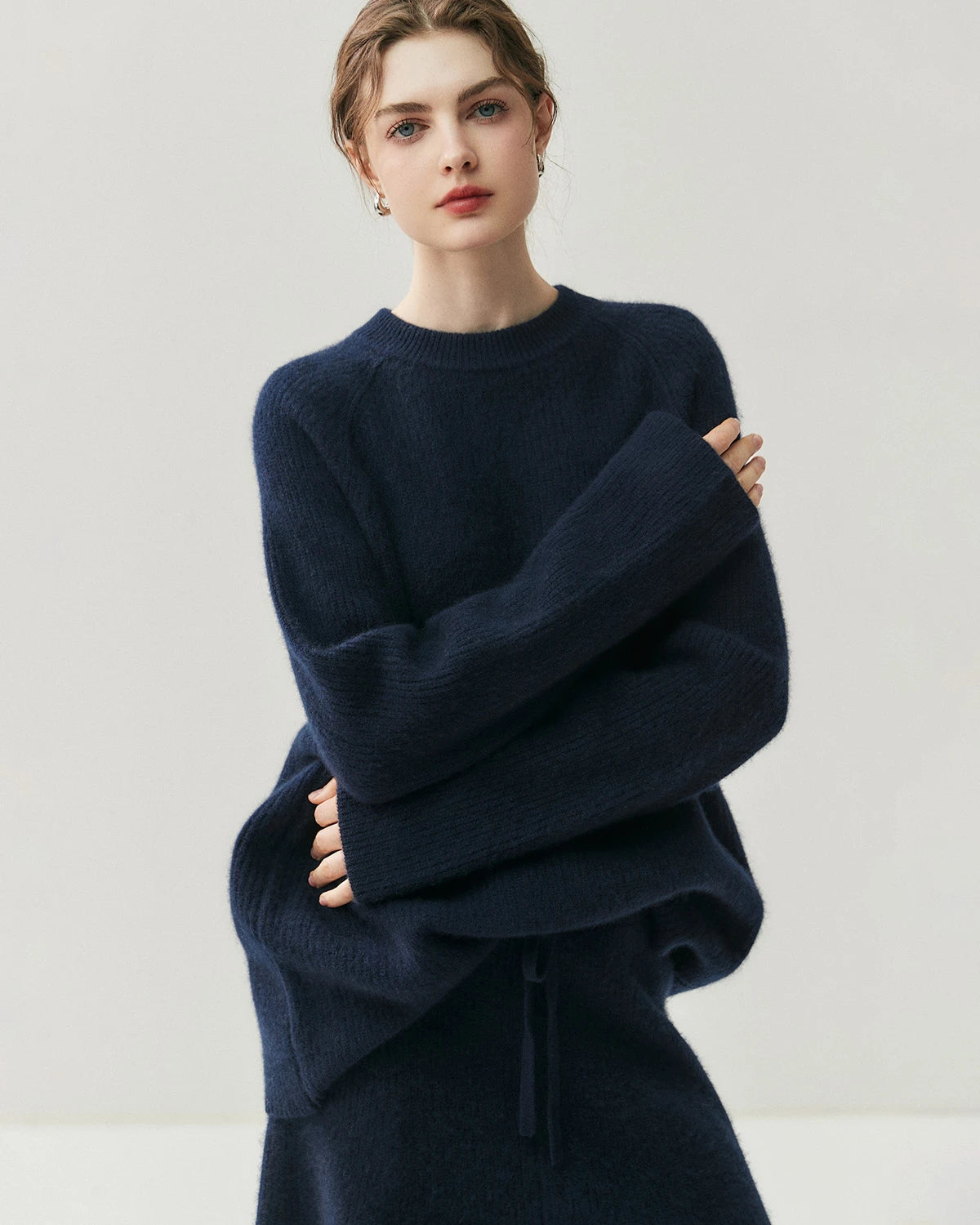 Cashmere Wool Knit Hooded Pullover and Pants Set