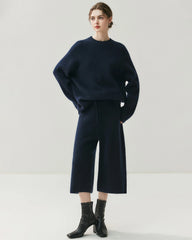 Cashmere Wool Knit Hooded Pullover and Pants Set
