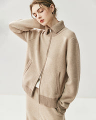 Cashmere Wool Zip Cardigan Set for Women