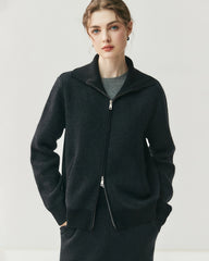 Cashmere Wool Zip Cardigan Set for Women