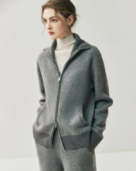 Cashmere Wool Zip Cardigan Set for Women