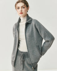 Cashmere Wool Zip Cardigan Set for Women
