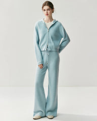 Cashmere Wool Zip Up Hoodie and Straight-Leg Pants