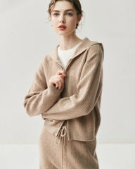 Cashmere Wool Zip Up Hoodie and Straight-Leg Pants