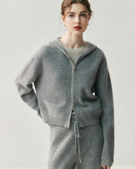 Cashmere Wool Zip Up Hoodie and Straight-Leg Pants