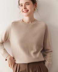 Classic Saddle Shoulder Round Neck Cashmere Sweater