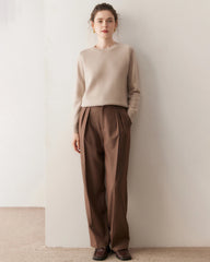 Classic Saddle Shoulder Round Neck Cashmere Sweater