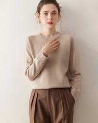 Classic Saddle Shoulder Round Neck Cashmere Sweater