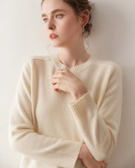 Classic Saddle Shoulder Round Neck Cashmere Sweater