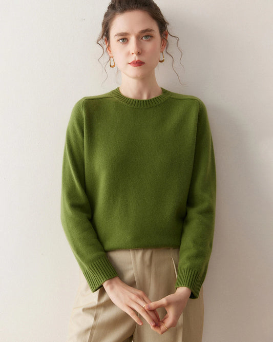 Classic Saddle Shoulder Round Neck Cashmere Sweater
