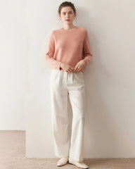 Classic Saddle Shoulder Round Neck Cashmere Sweater