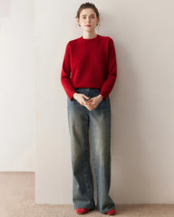 Classic Saddle Shoulder Round Neck Cashmere Sweater