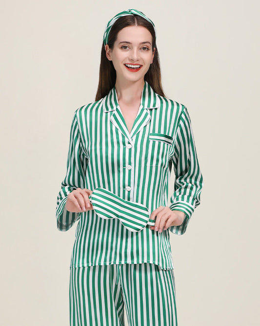 Classic Striped Silk Pajamas Green Stripe