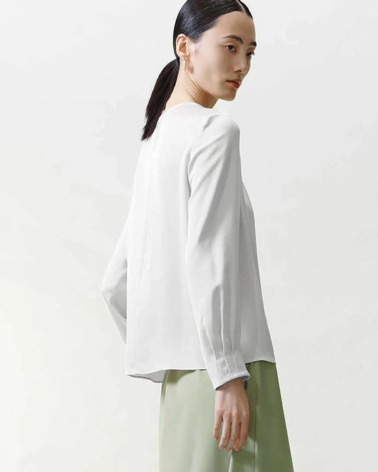 Crew Neck Pleated Silk Blouse