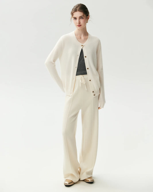 Merino Wool Straight Leg Knit Trousers
