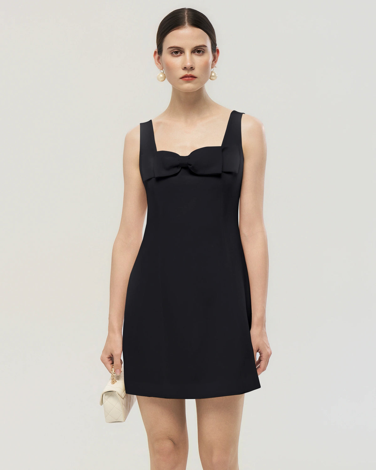 40 Momme Silk Bow Neck Mini Dress