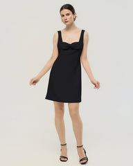 40 Momme Silk Bow Neck Mini Dress