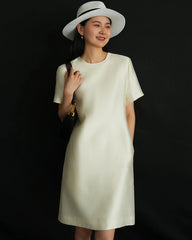 Silk and Wool Short Sleeve Midi Dress