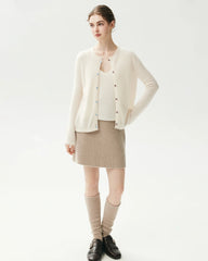 Cashmere Silk Crew Neck Double Button Cardigan