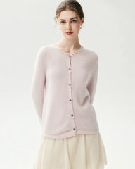Cashmere Silk Crew Neck Double Button Cardigan