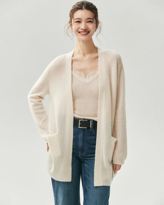 Cashmere Silk Open-Front Pocket Cardigan
