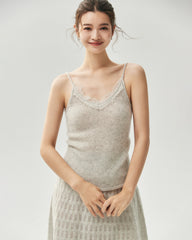 Cashmere Silk Lace Trim V-Neck Camisole