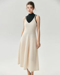 Cashmere Silk V-Neck A-Line Maxi Dress