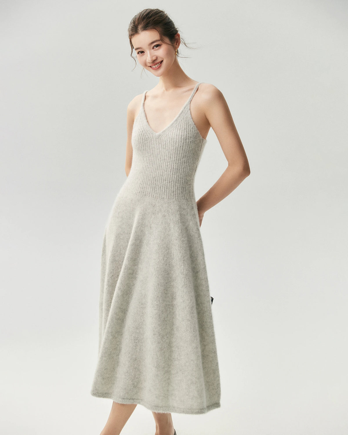 Cashmere Silk V-Neck A-Line Maxi Dress