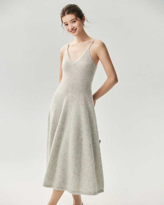 Cashmere Silk V-Neck A-Line Maxi Dress