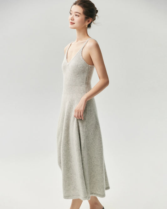 Cashmere Silk V-Neck A-Line Maxi Dress