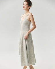 Cashmere Silk V-Neck A-Line Maxi Dress