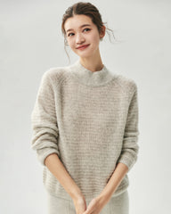 Cashmere Silk Waffle Knit Mock Neck Sweater