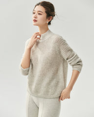Cashmere Silk Waffle Knit Mock Neck Sweater