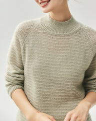 Cashmere Silk Waffle Knit Mock Neck Sweater
