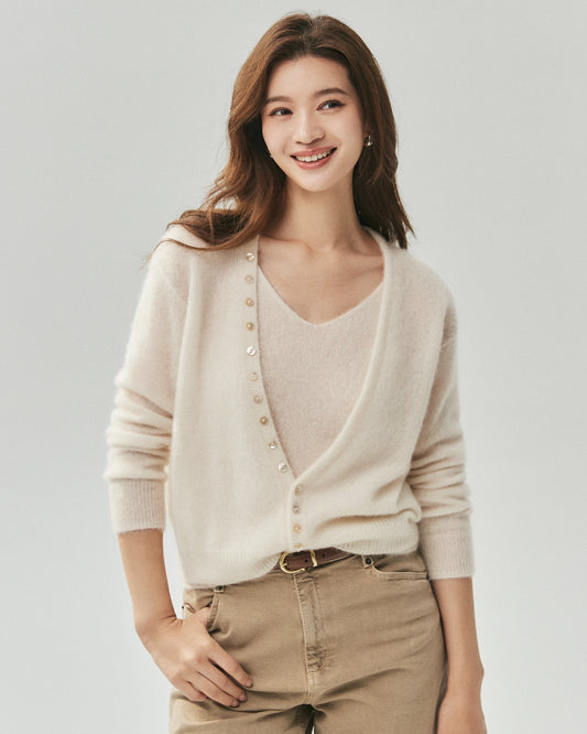 Cashmere Silk V-Neck Cardigan & Camisole